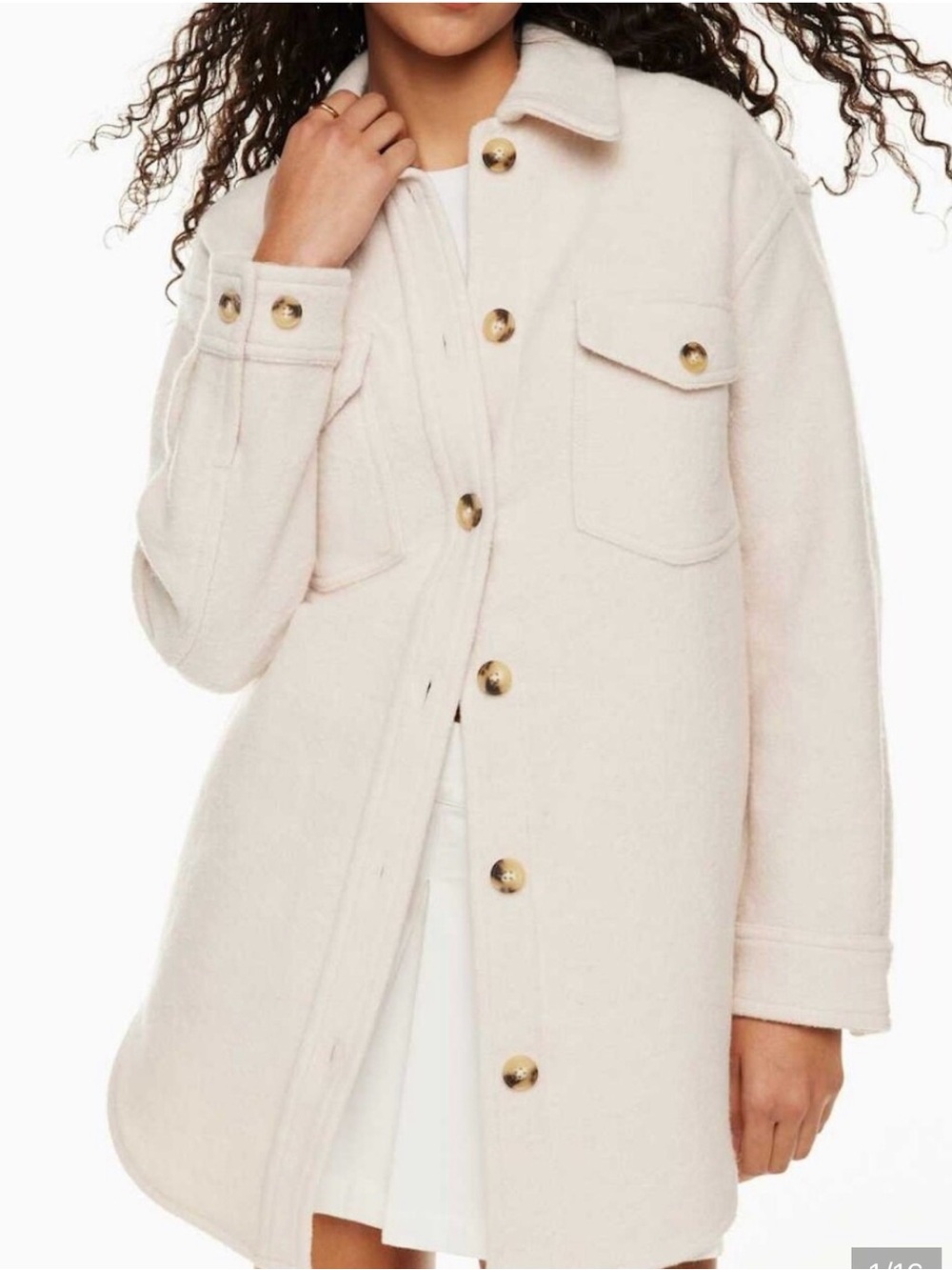 Wilfred Free Cream Teddy Shacket with Button Front Ganna Shirt Jacket